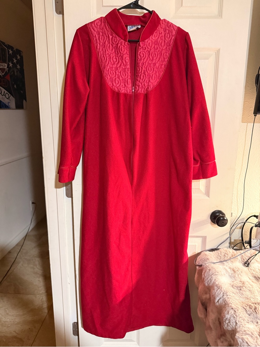 Vintage Red Long Zip-Front Chemise by Unknown Brand